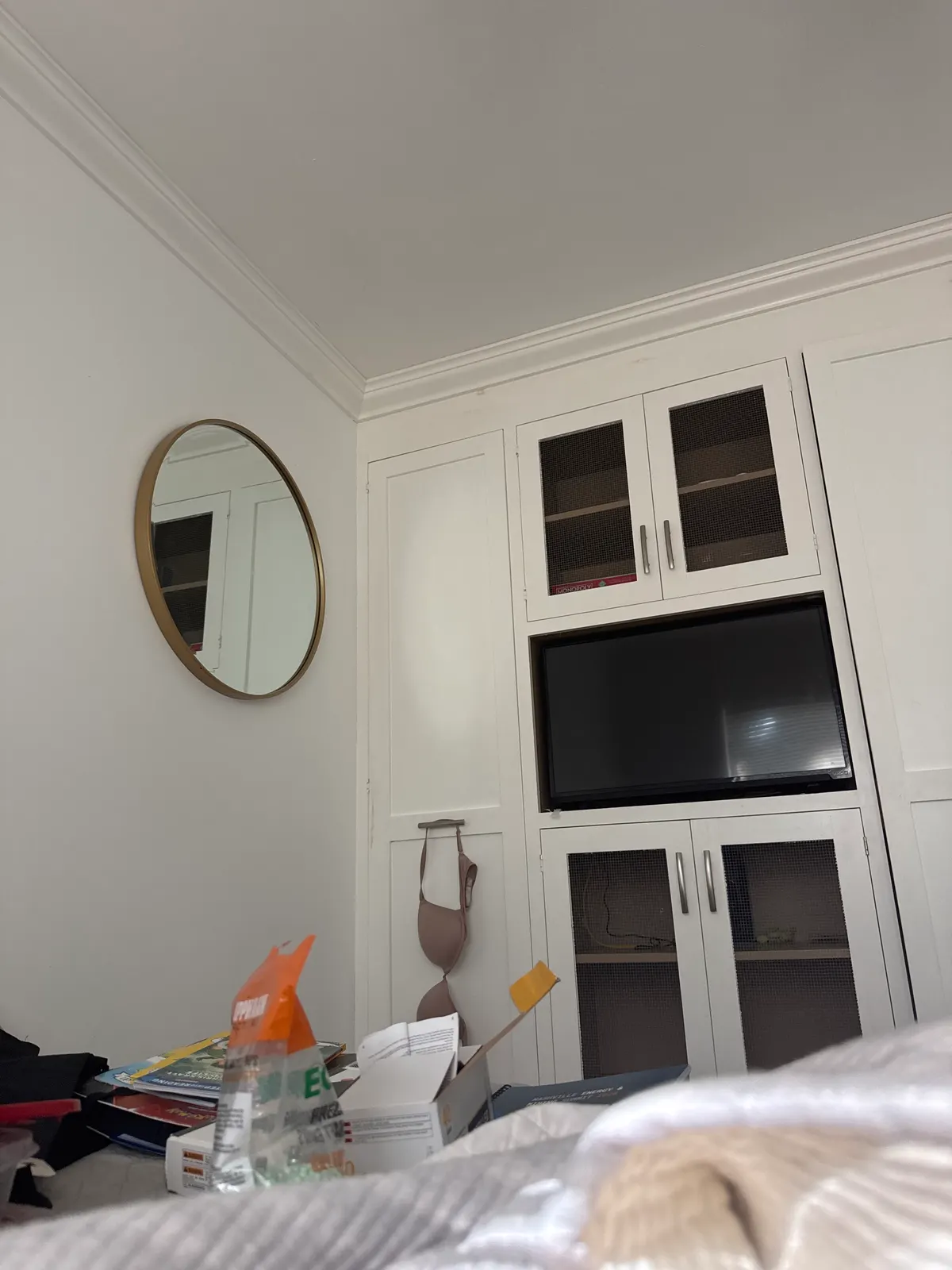 White entertainment center with storage