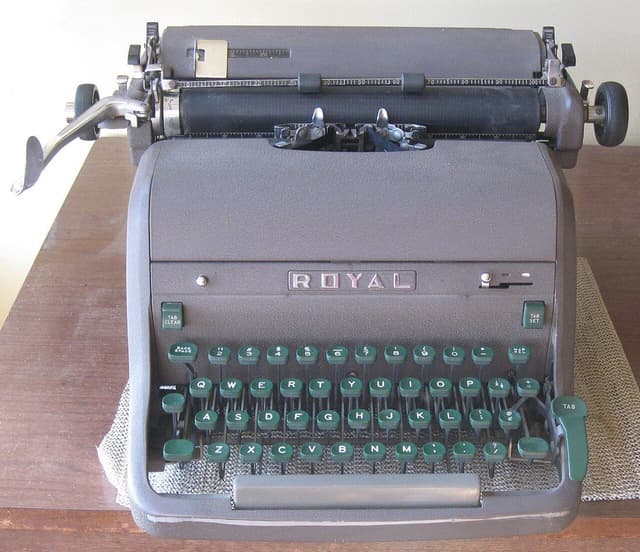1950s Royal desk typewriter, grey with green keys